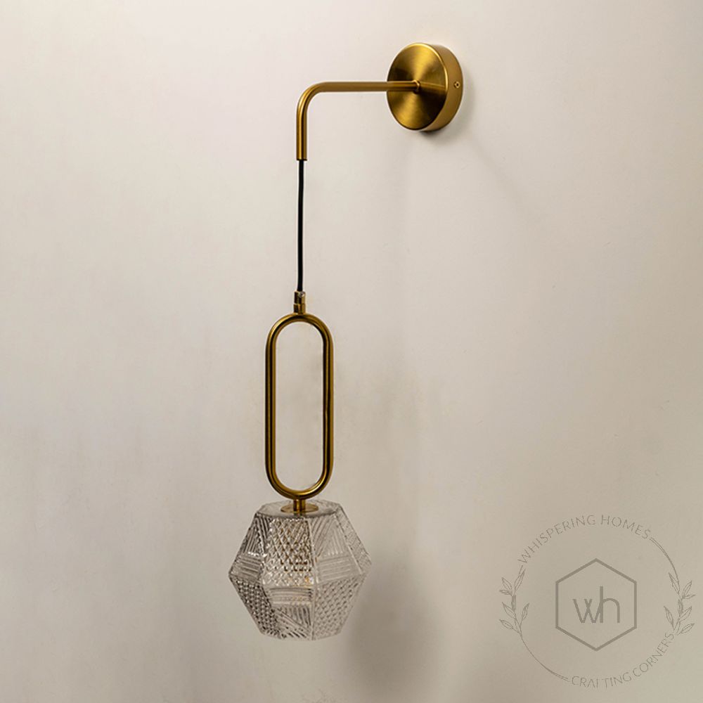 Modern Brass Crystal Wall LampLight Off White Background 1