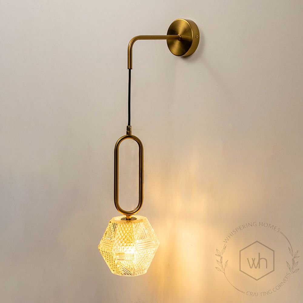 Modern Brass Crystal Wall Lamp Light On White Background