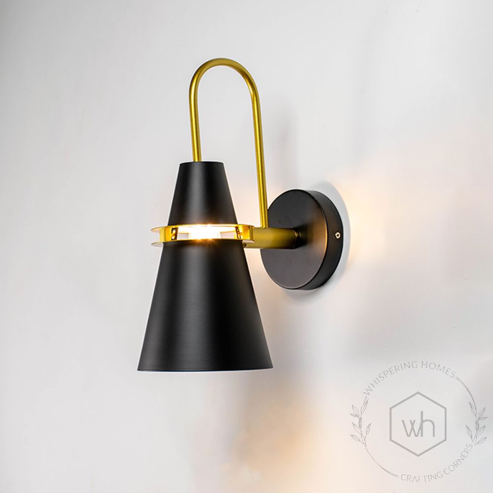 Skingk Industrial Loft Gold & Black Wall Sconce Light On White Background