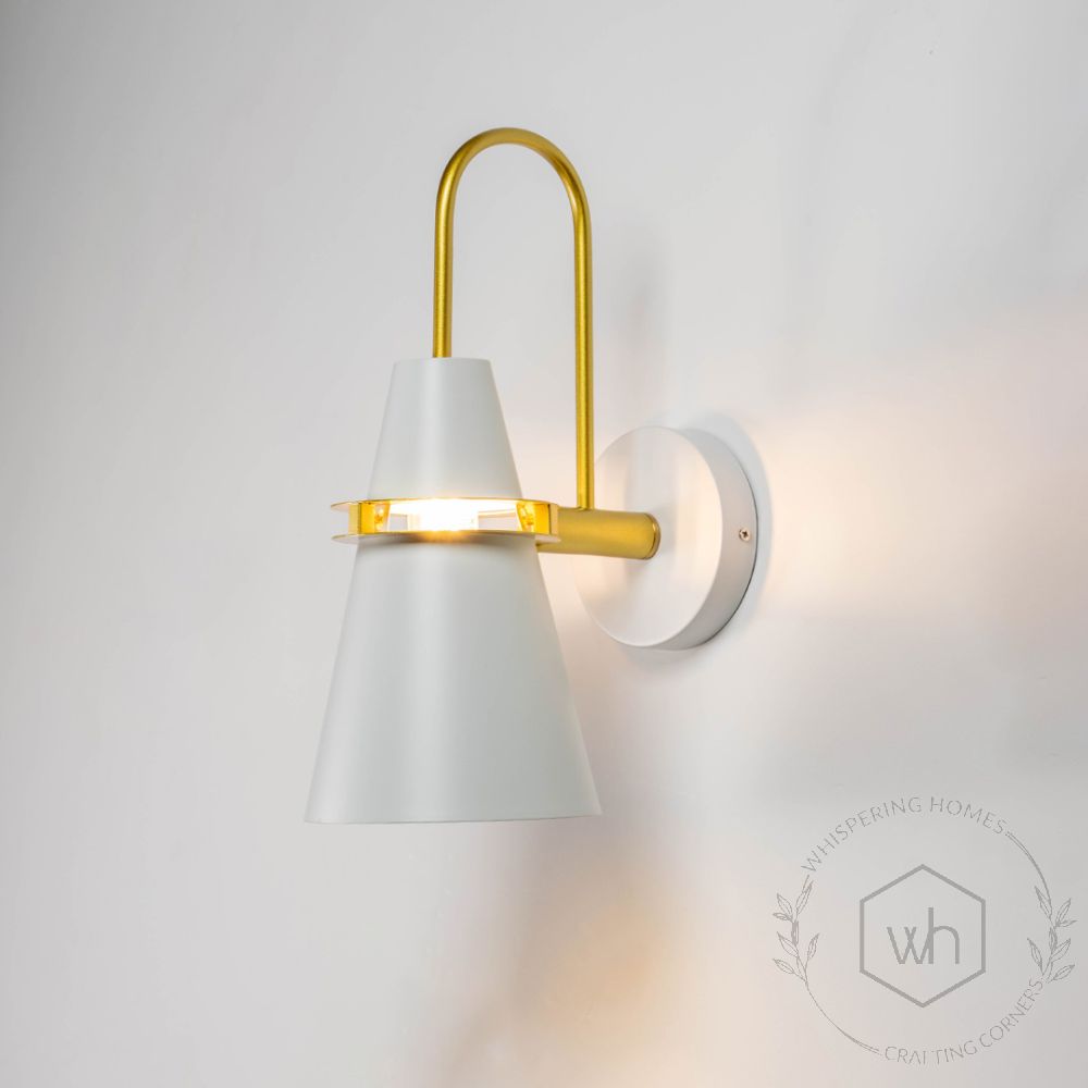 Industrial Loft Gold & White Wall Light Light On White Background