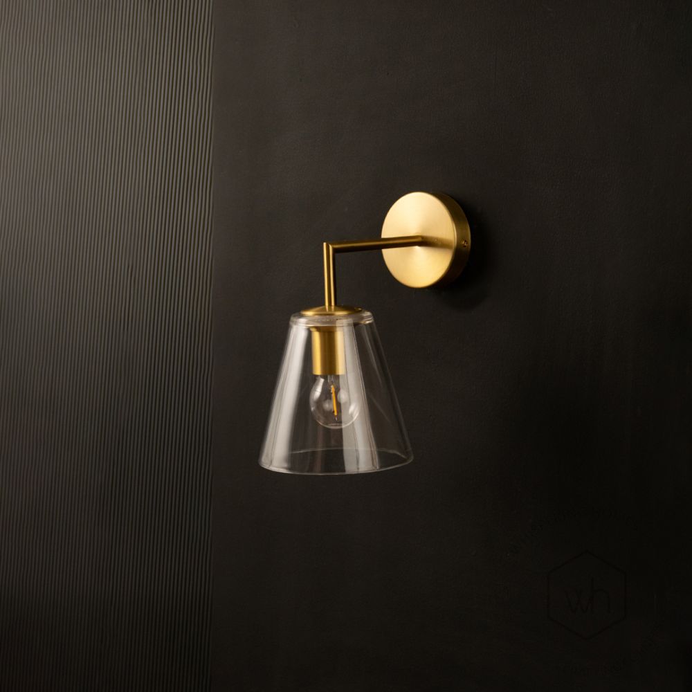 Vara Glass Antique Brass Bell Wall Light Light Off Black Background