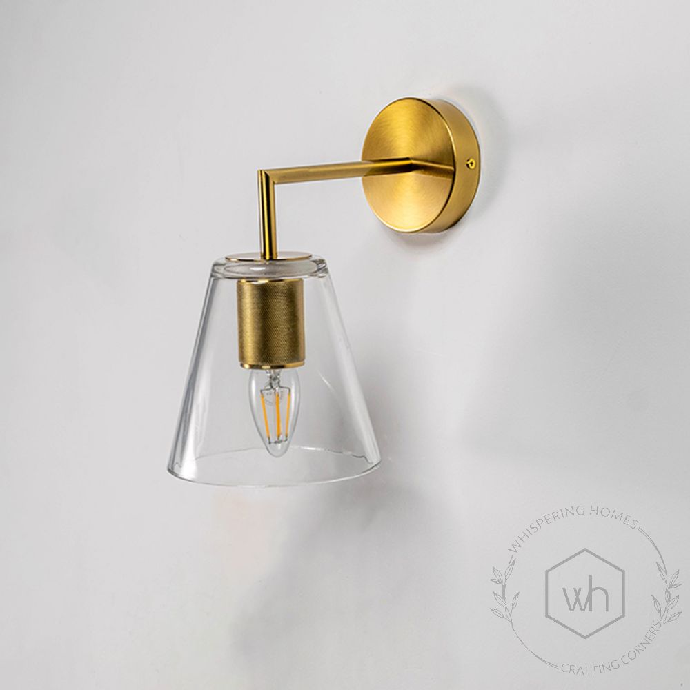 Vara Glass Antique Brass Bell Wall LightLight Off White Background 1