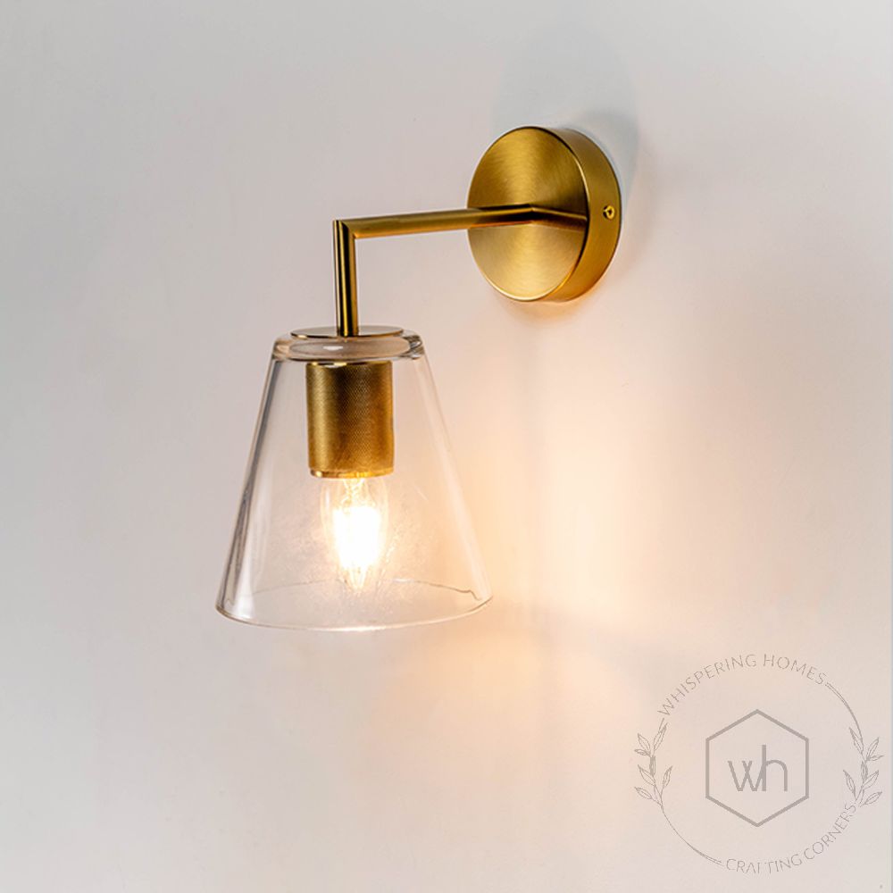 Vara Glass Antique Brass Bell Wall Light Light On White Background