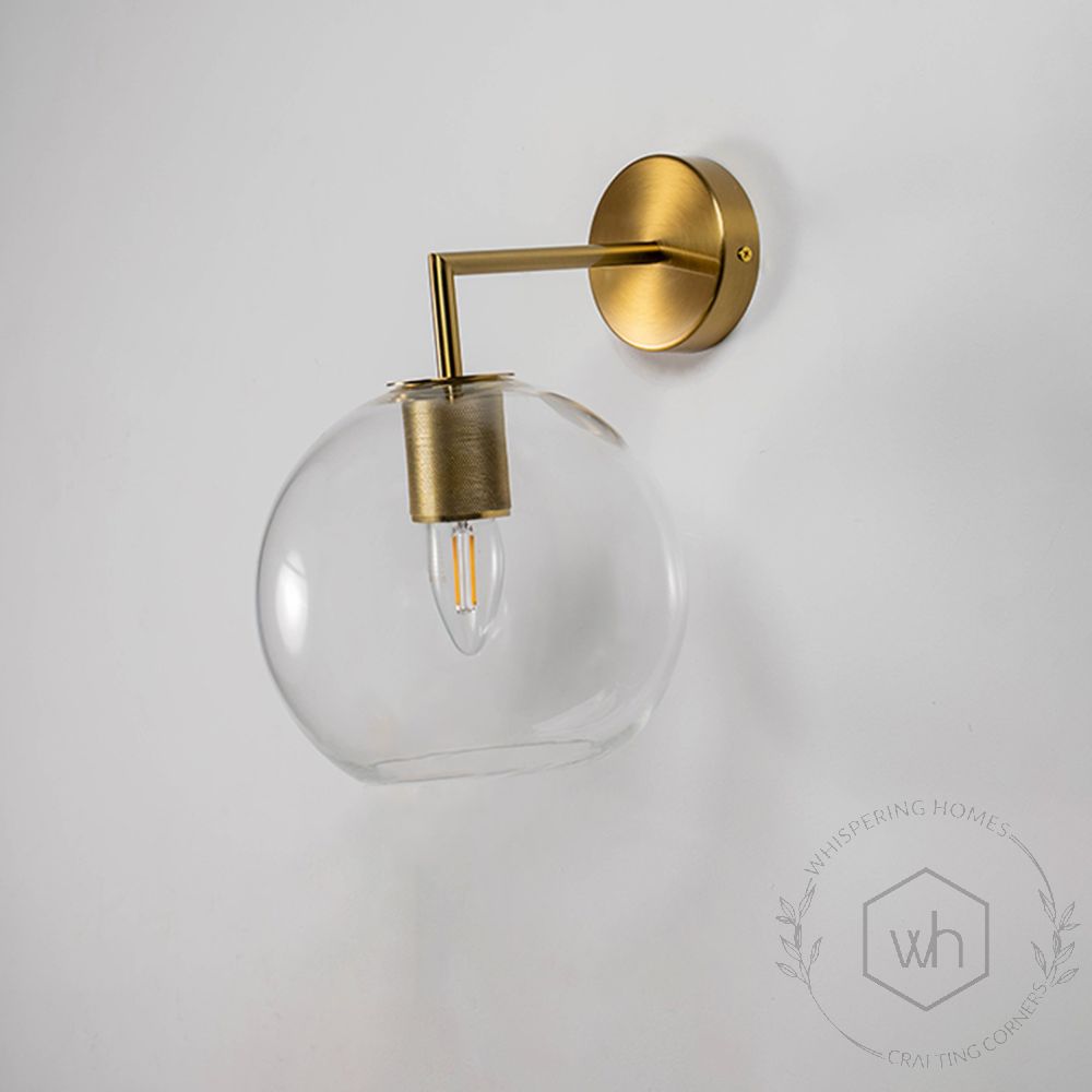 Vara Glass Antique Brass Globe Wall LightLight Off White Background 1