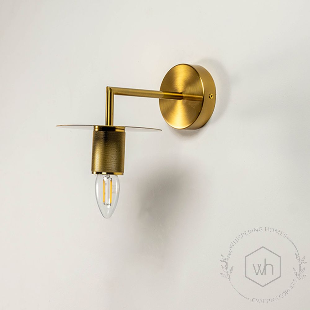 Leven Glass Antique Brass Wall Light Light Off White Background