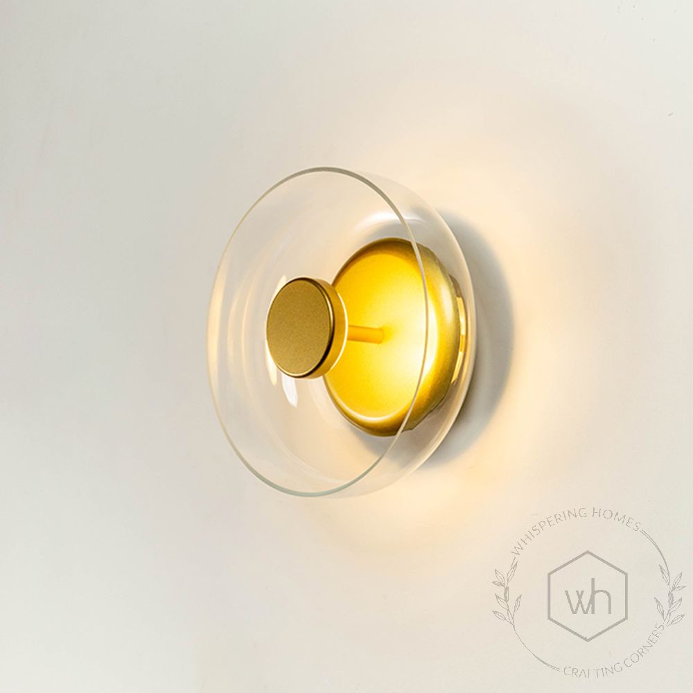 Oklak Gold & Clear Wall Light Light On White Background