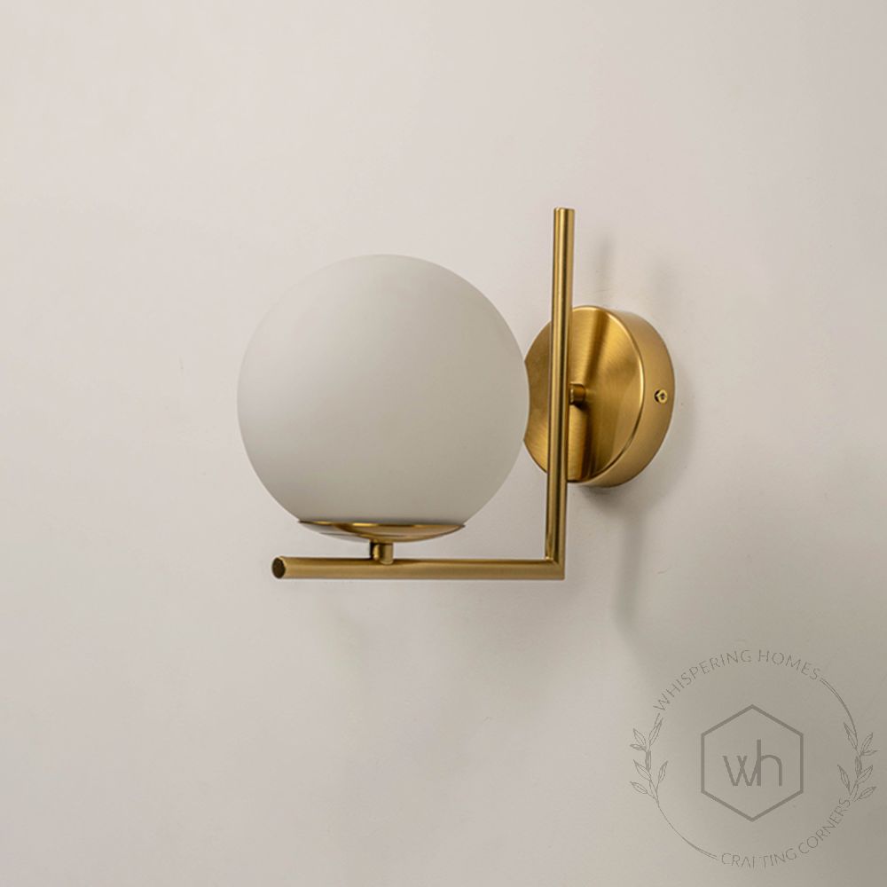 Fancy Globe Wall Light - White & Gold Light Off White Background