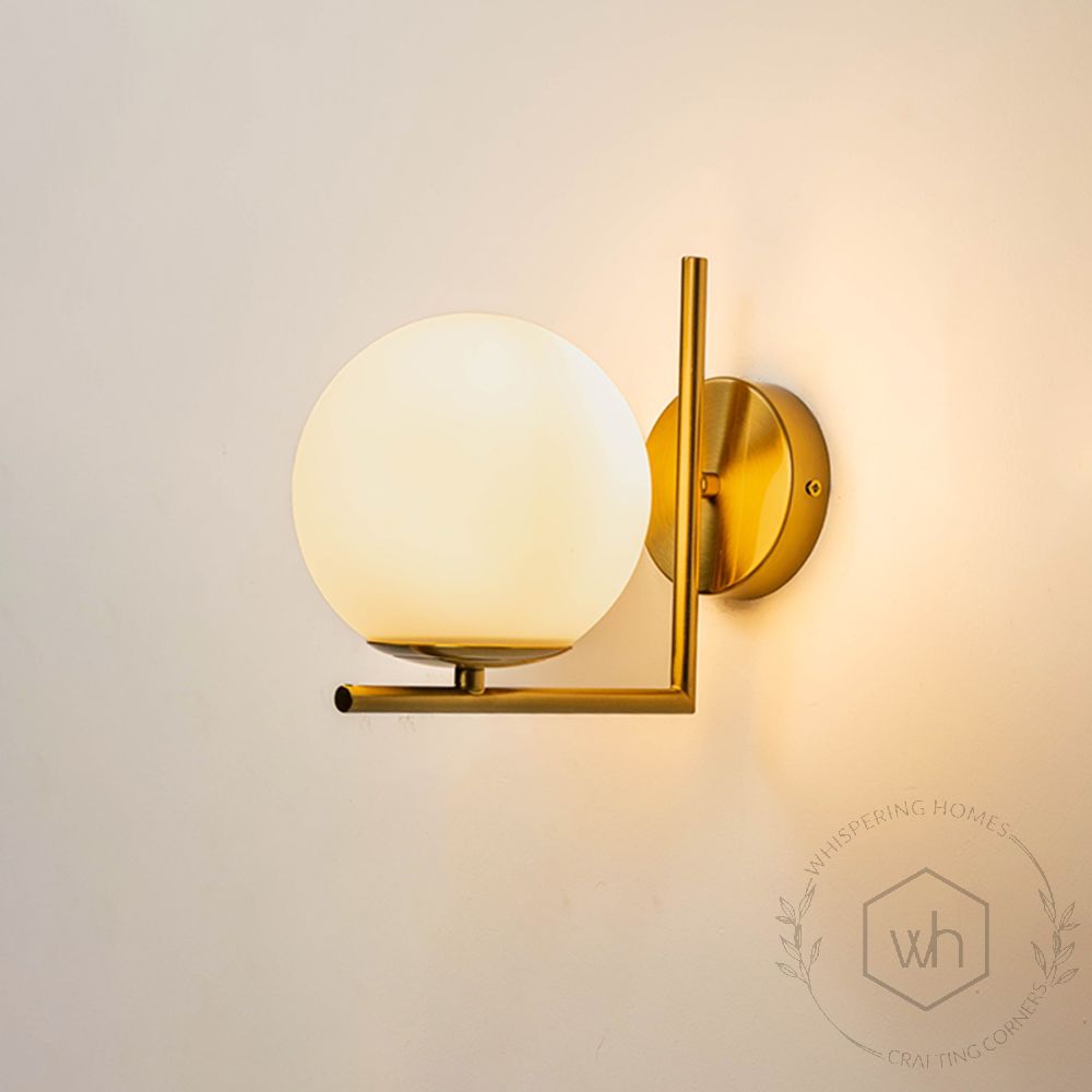 Fancy Globe Wall Light - White & Gold Light On White Background