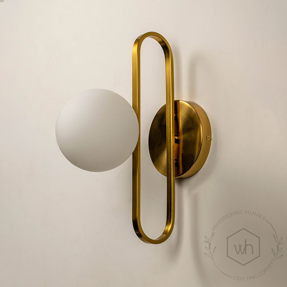 Oval Ring Wall Lamp - Brass & White Light Off White Background