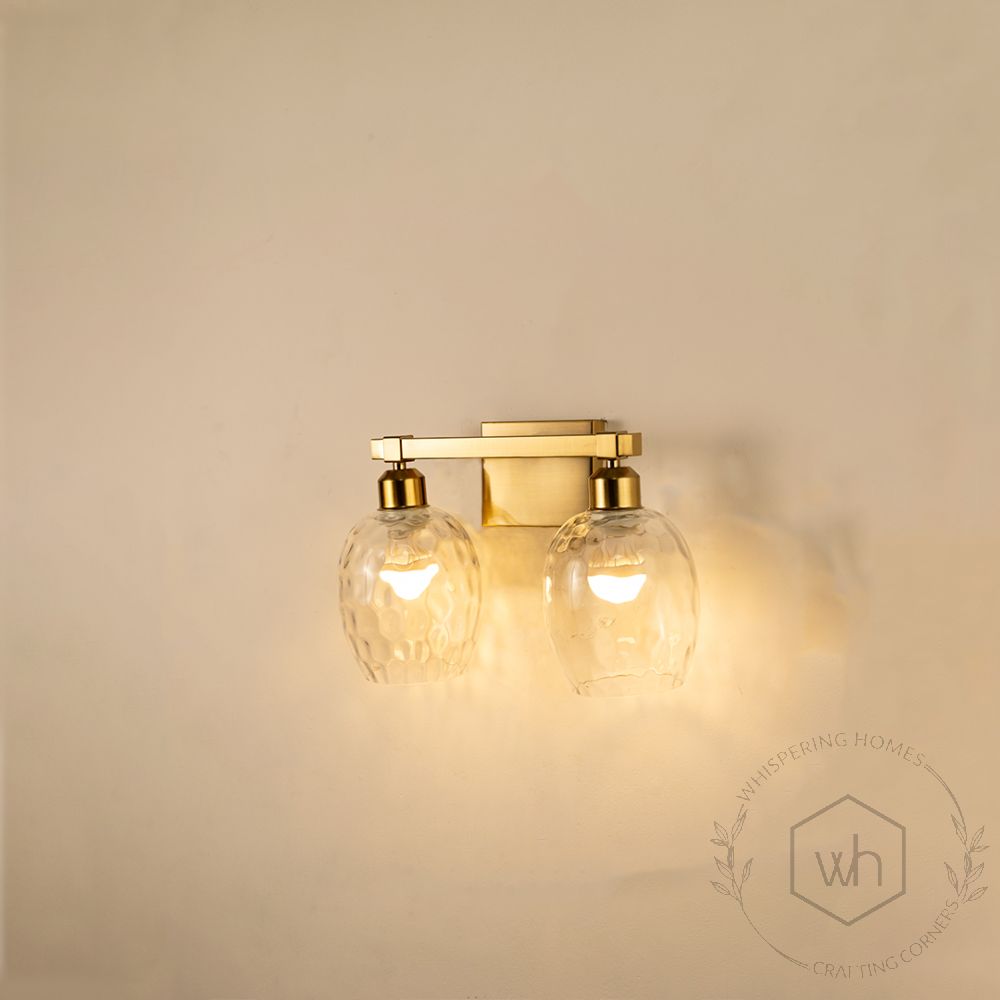 Double Valmont Vanity Light - Gold Light on white background