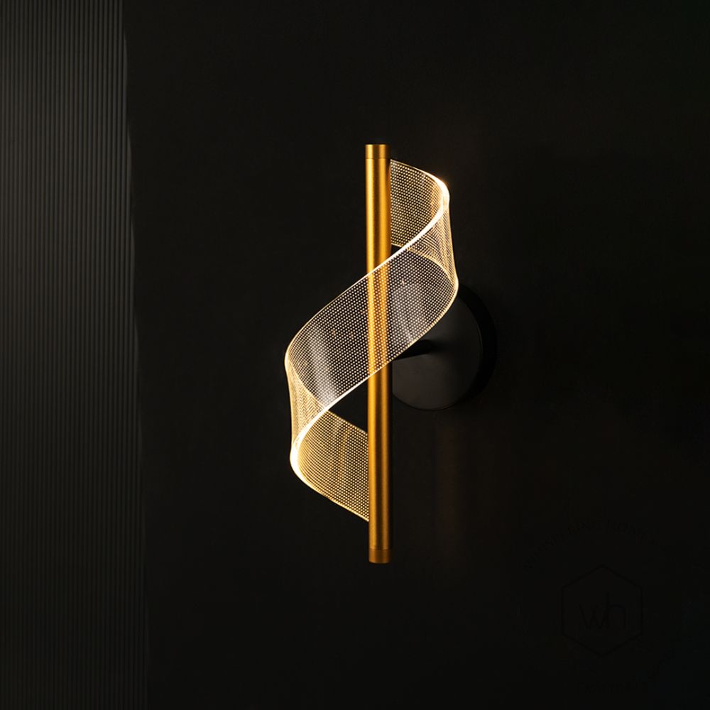 Encino Modern Wall Light - Gold Light on black background