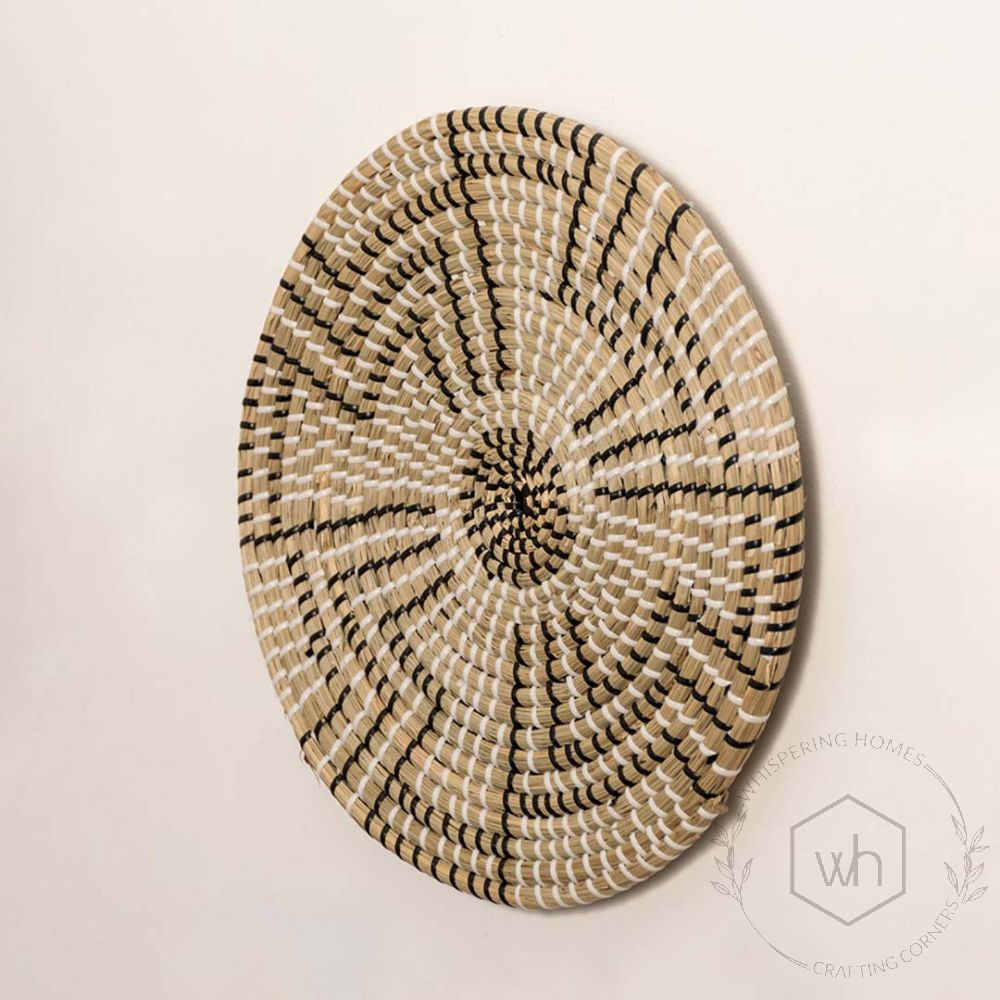 Abstract Black & Beige Handwoven Wall Basket Back Side