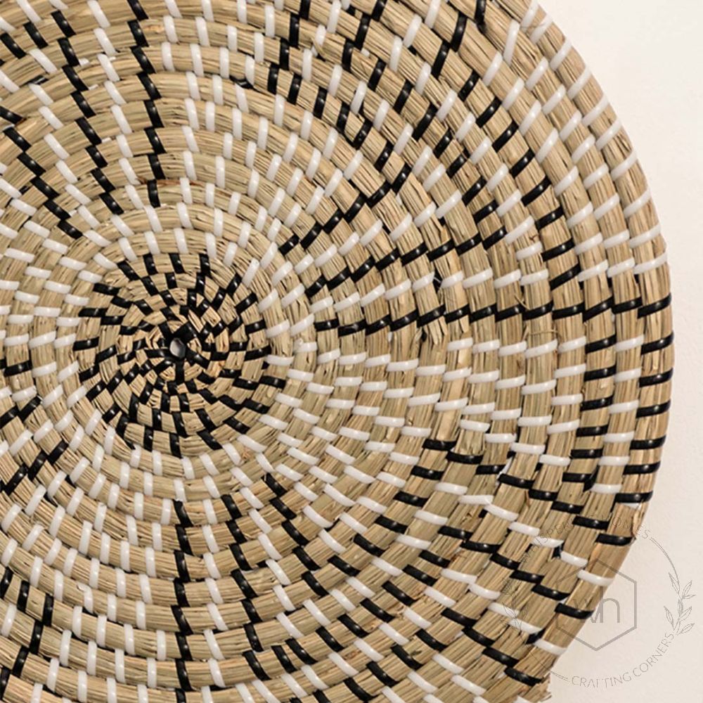 Abstract Black & Beige Handwoven Wall Basket Closeup