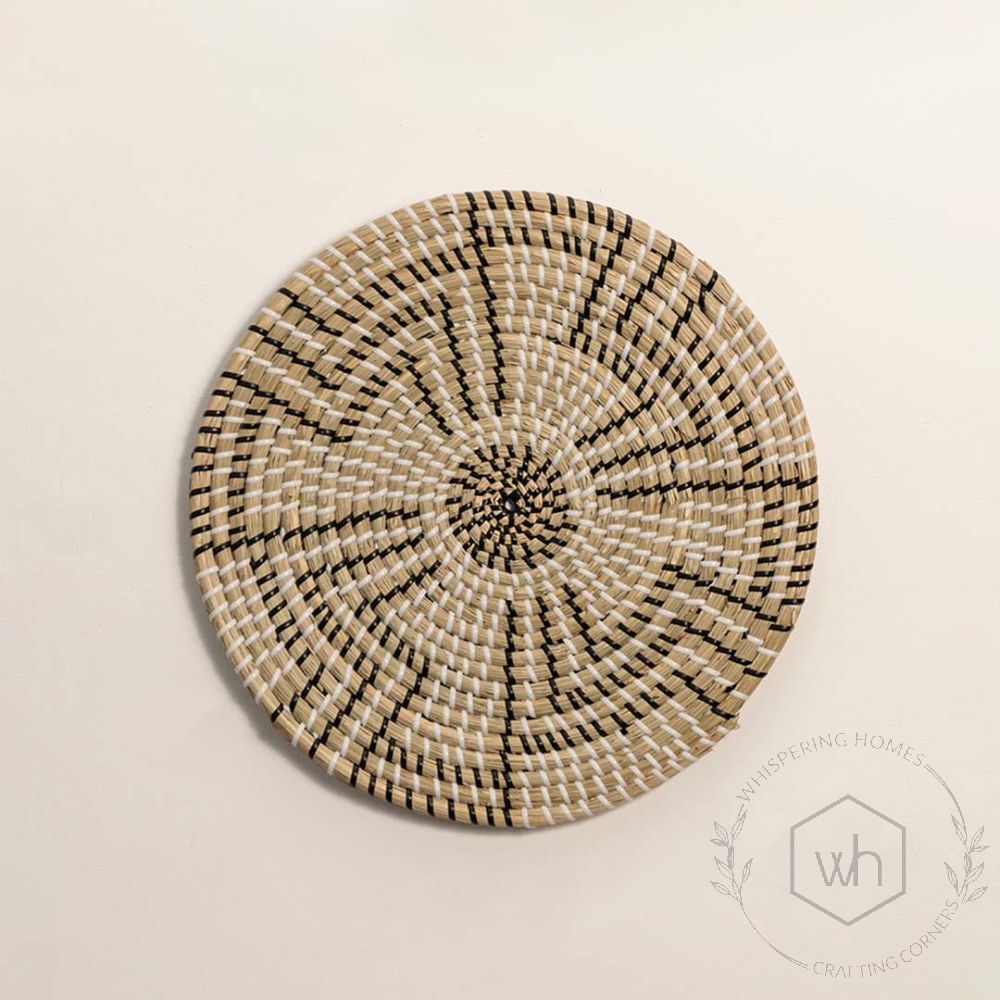 Abstract Black & Beige Handwoven Wall Basket White Background