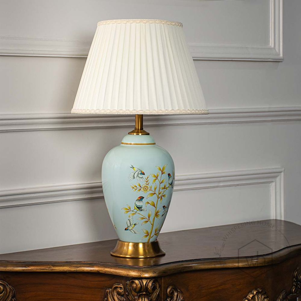 Aiman Sky Blue Ceramic Table Lamp with White Shade