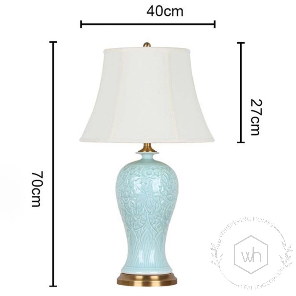 Alabaster Sky Blue Table Lamp with White Shade