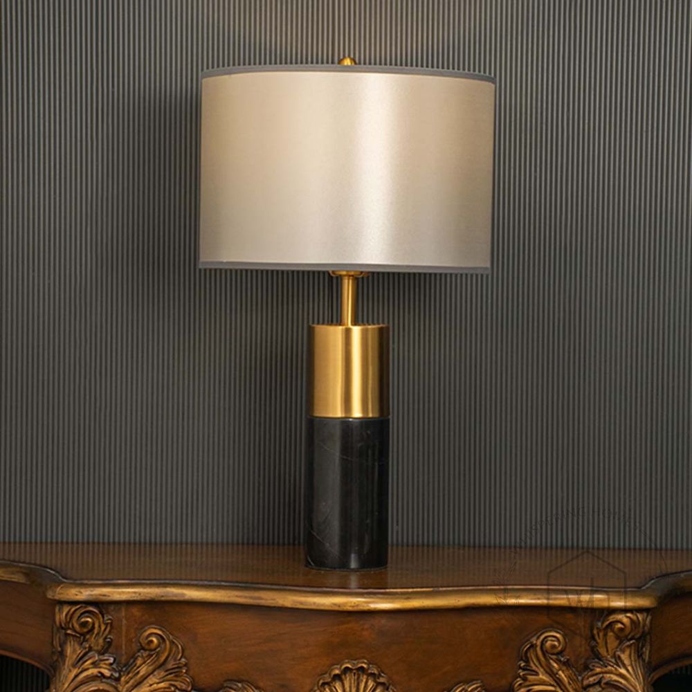 Altadena Black Marble Table Lamp with White Shade