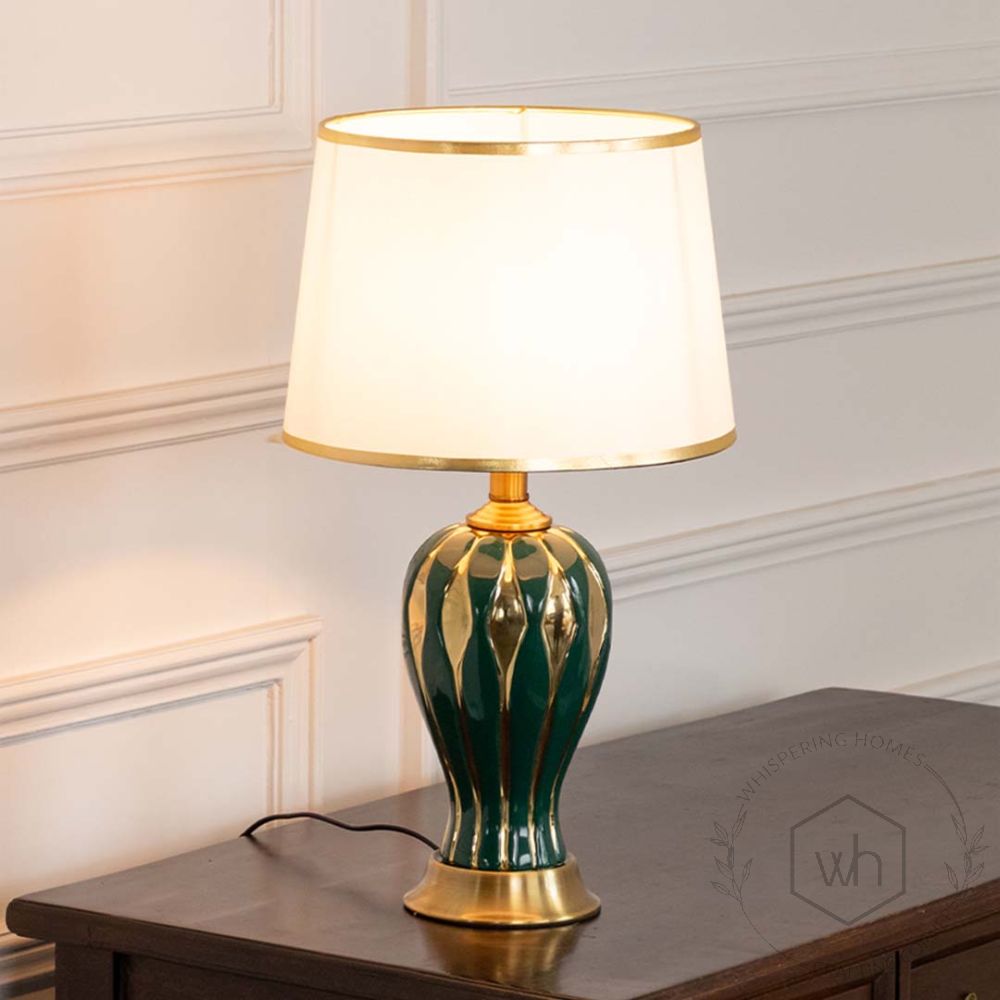 Amur Green Ceramic Table Lamp with White Shade