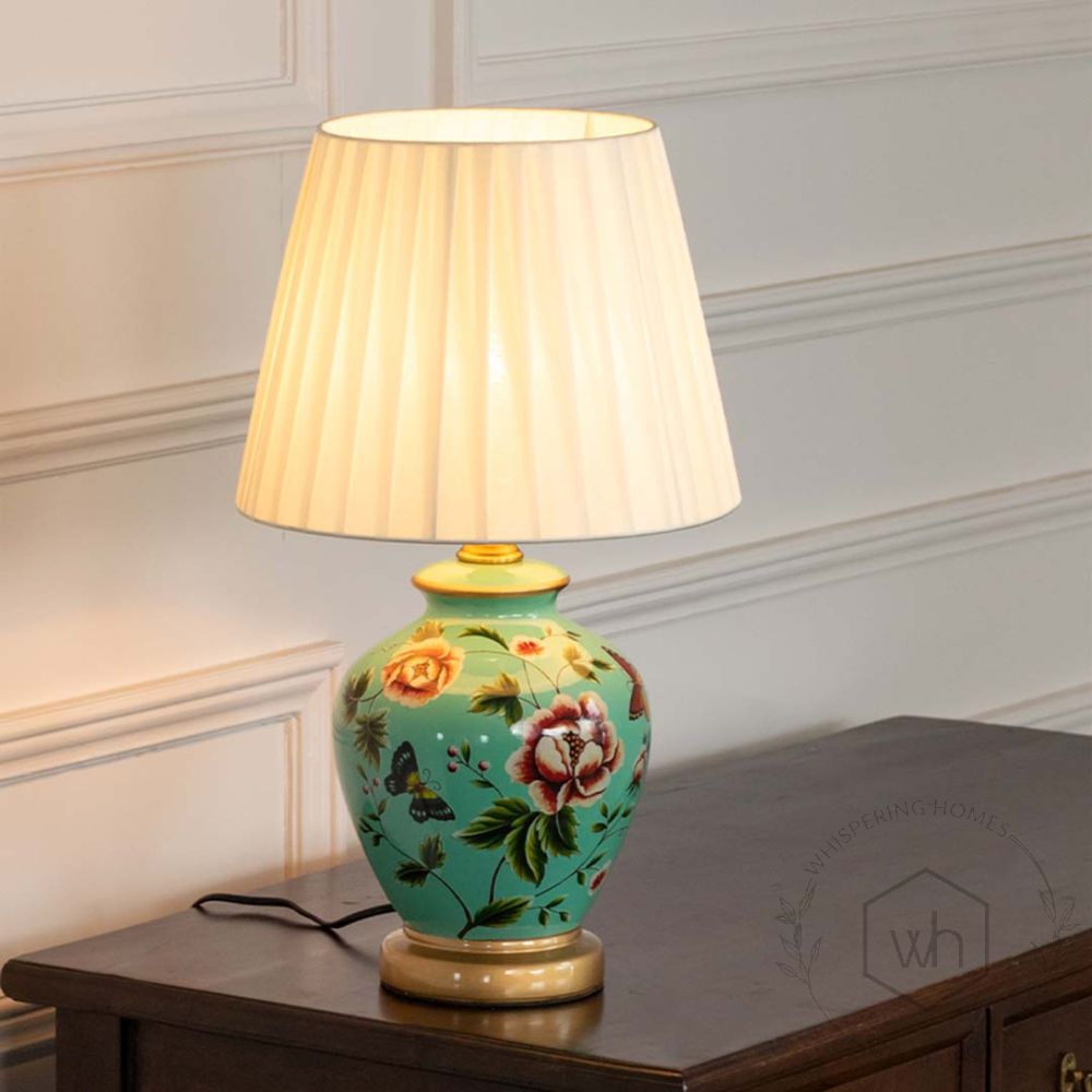 Aneka Green Ceramic Table Lamp with White Shade