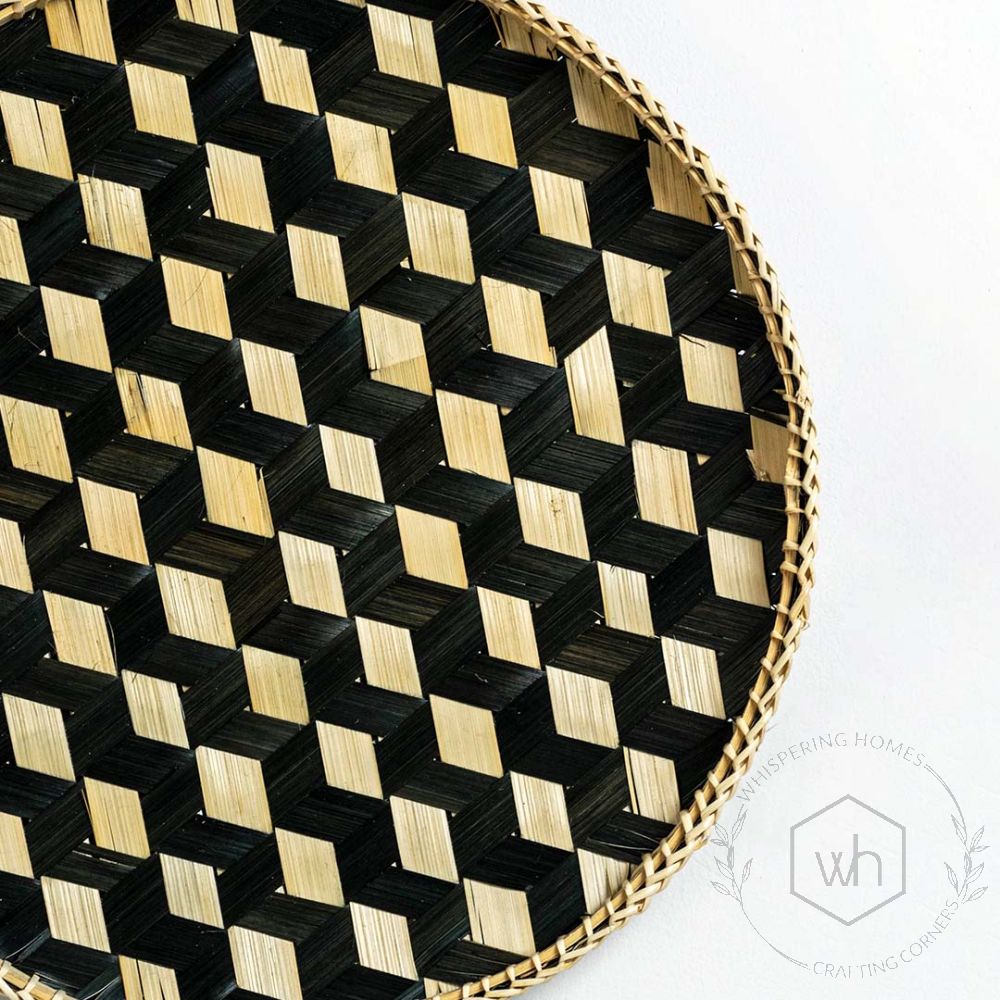 Artisan Handmade Woven Bamboo Basket - Beige & Black Closeup