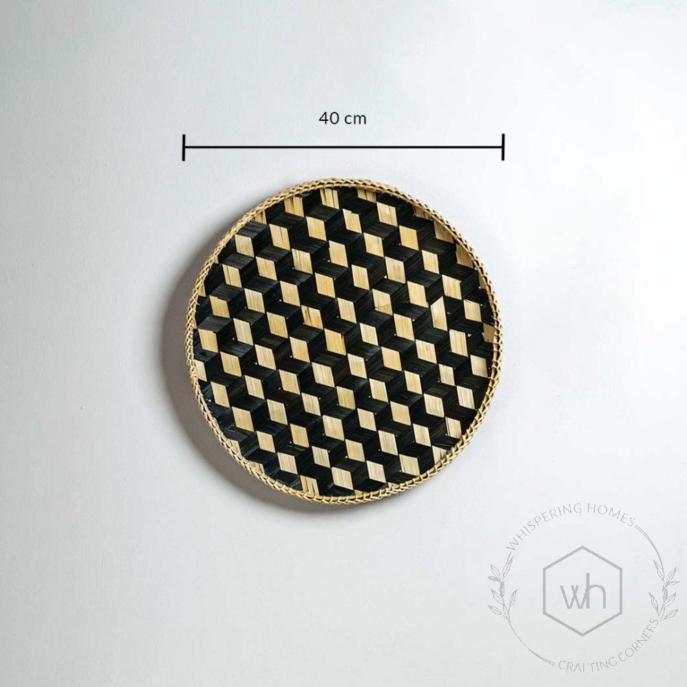 Artisan Handmade Woven Bamboo Basket - Beige & Black Dimensions