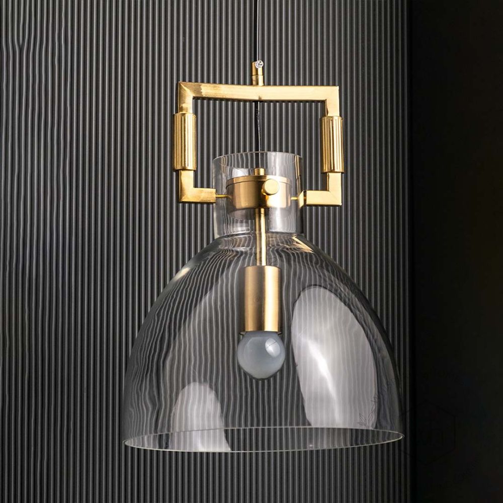 Aspen Clear Glass Hanging Pendant Lamp - Dome Shade Light Off Black Background