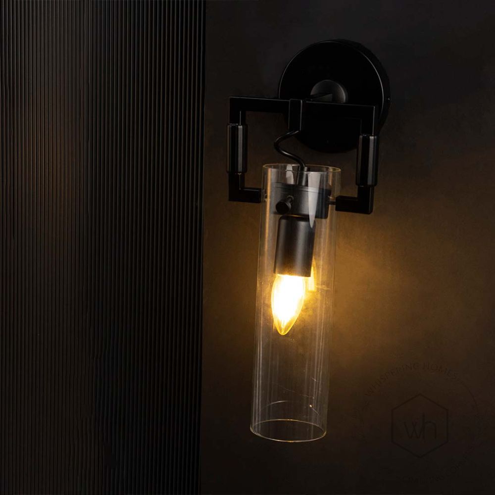 Astro Pimlico Balck Glass Wall Lamp Light On Black Background