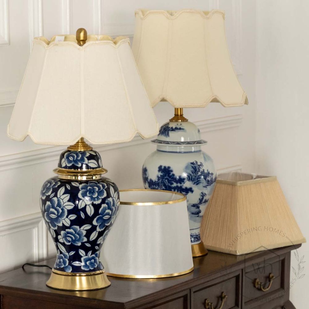 Aveline Blue Ceramic Table Lamp with White Shade