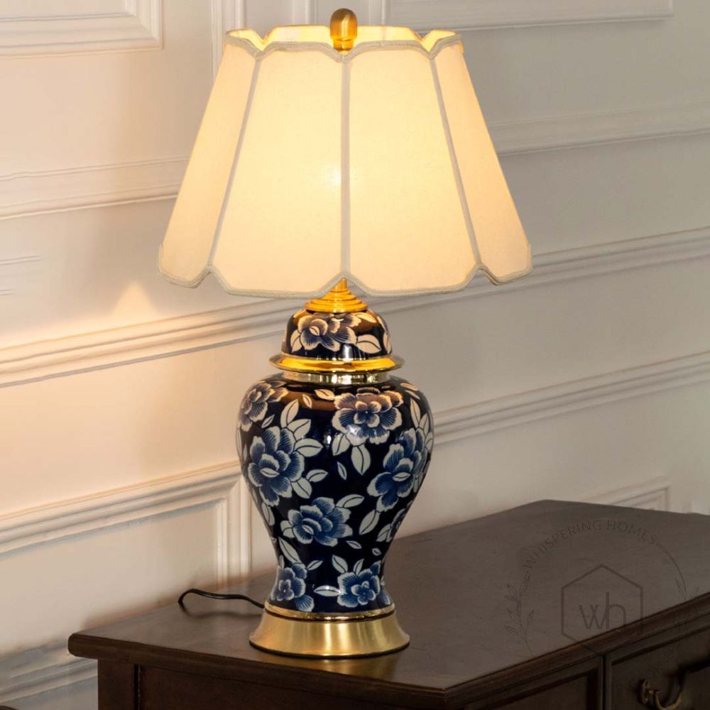 Aveline Blue Ceramic Table Lamp with White Shade