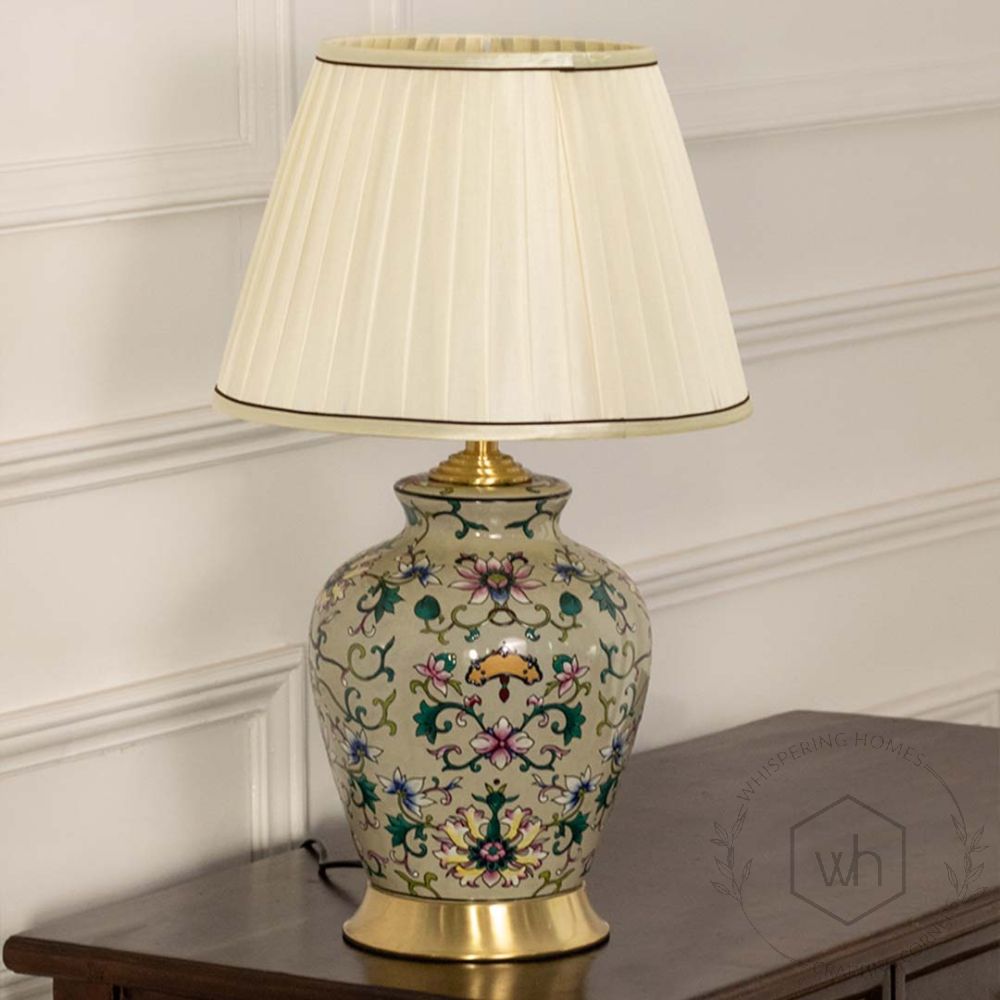 Baelee Green Ceramic Table Lamp with White Shade