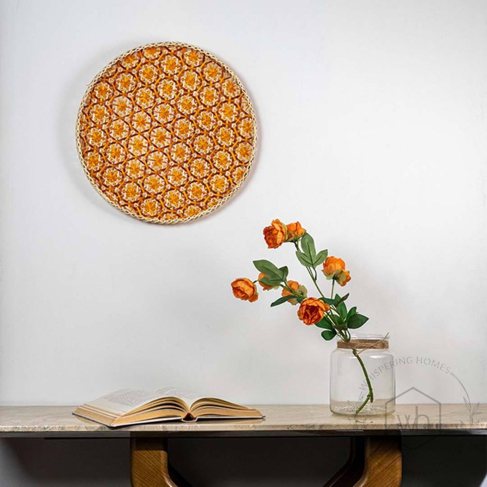 Bamboo Boho Tray & Wall Basket - Beige & Orange Lifestyle