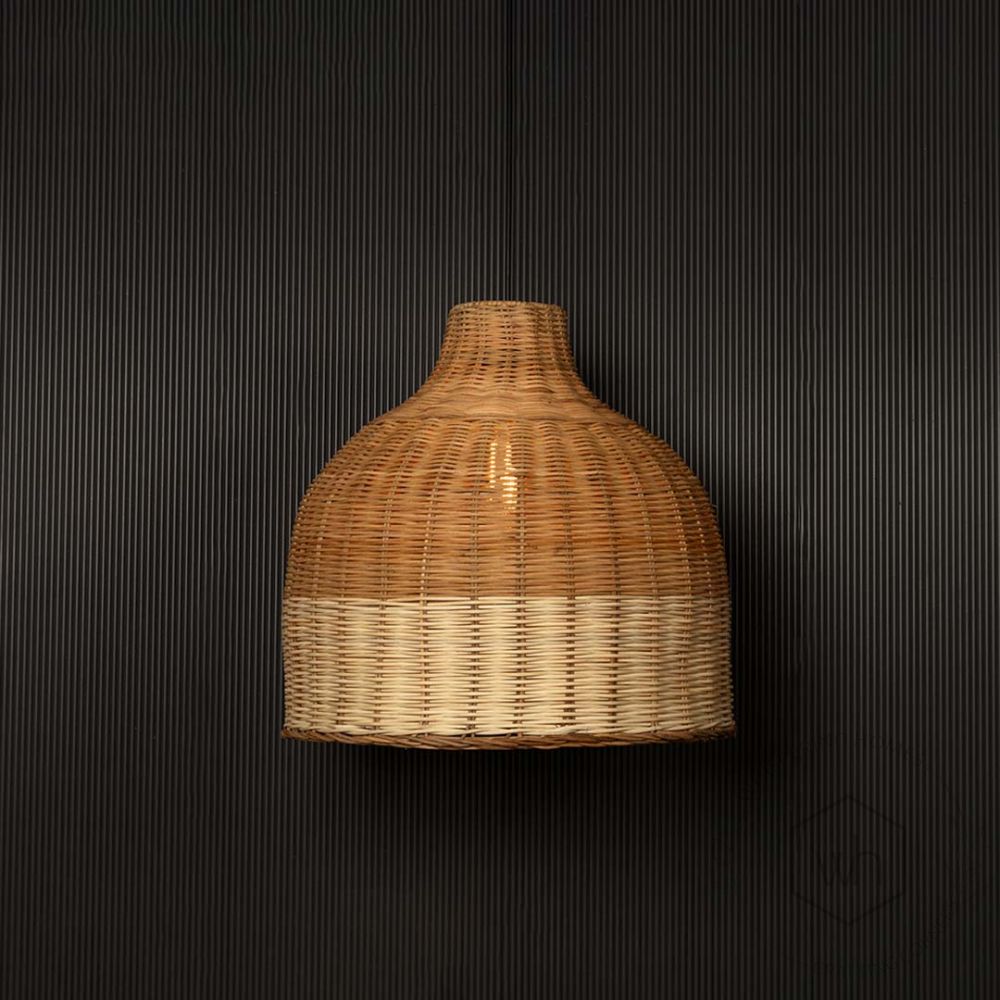 Beige Topped Basket Pendant Lamp Light On Black Background