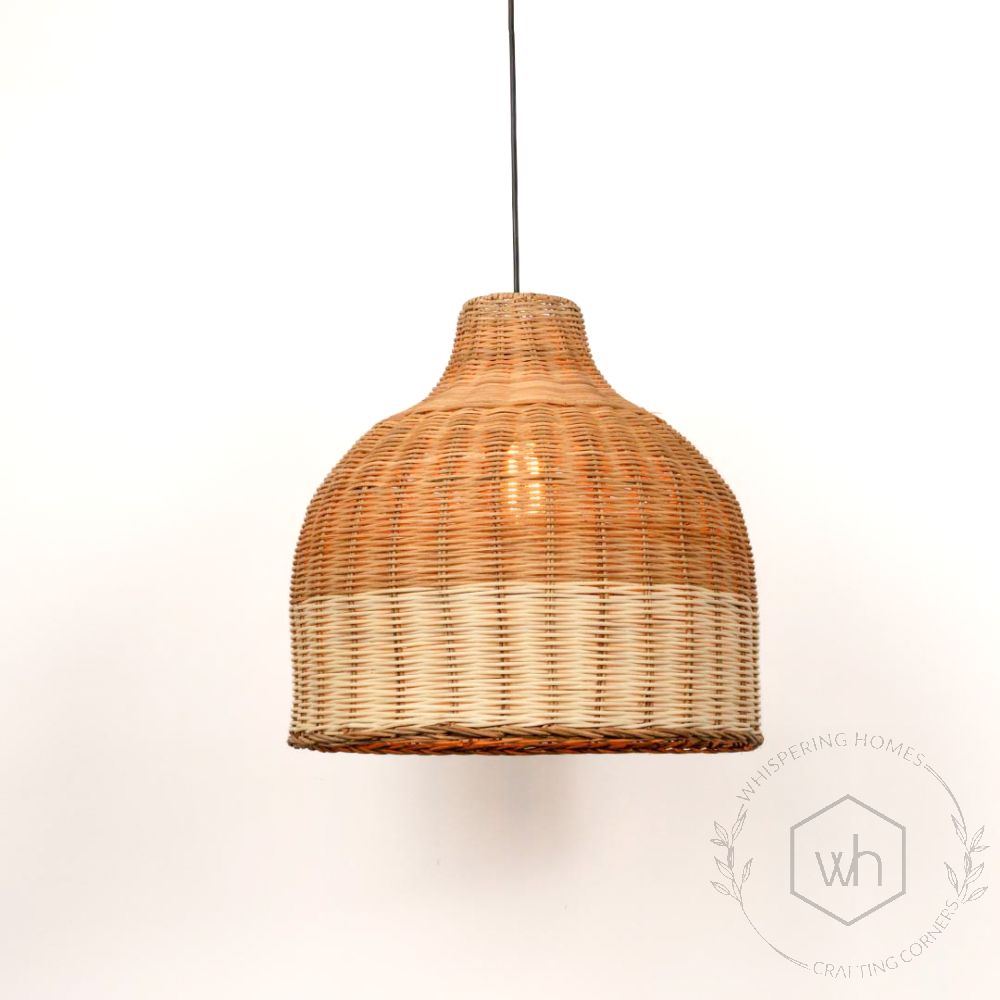 Beige Topped Basket Pendant Lamp Light On White Background