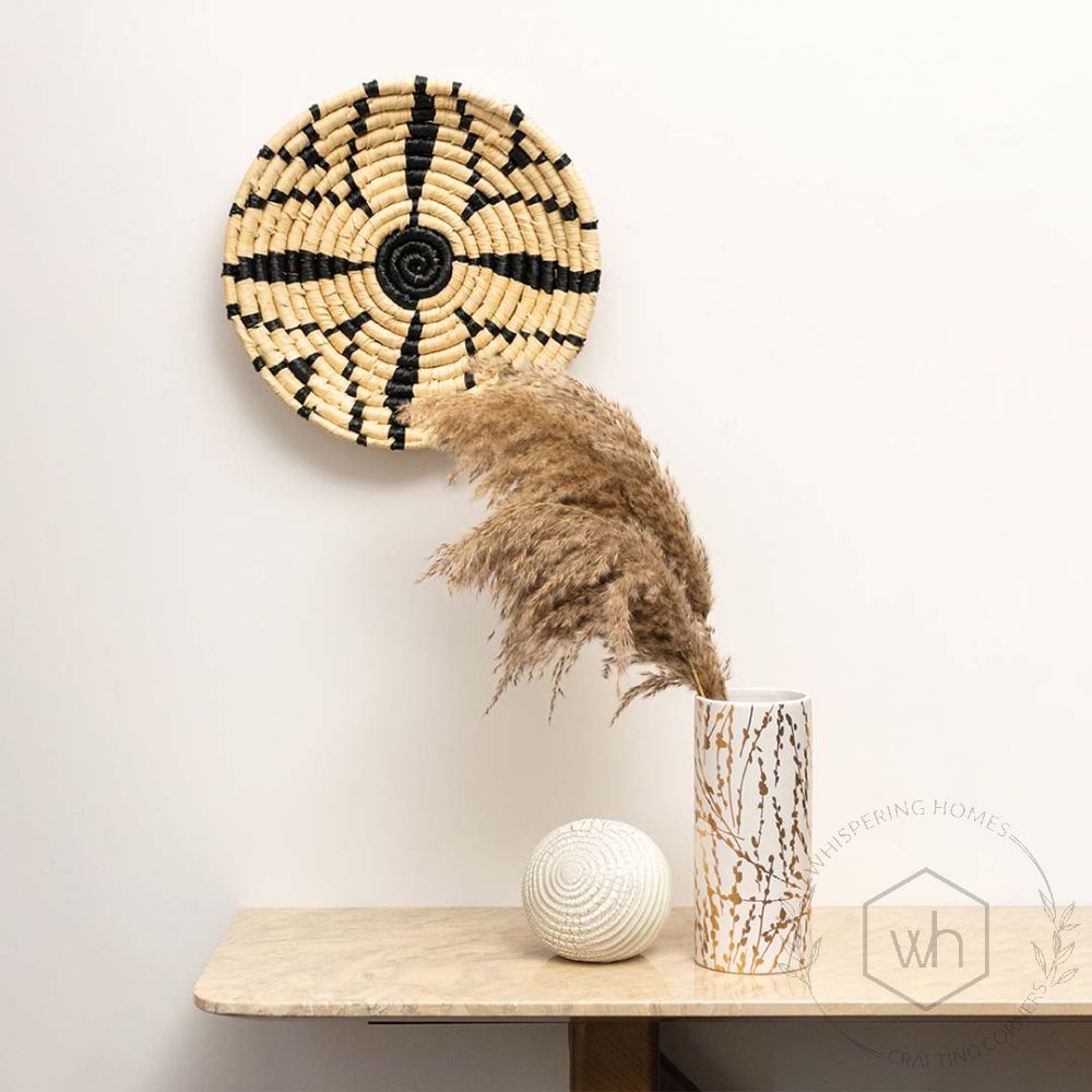 Beige With Black Stripe Handwoven Wall Baskets Lifestyle