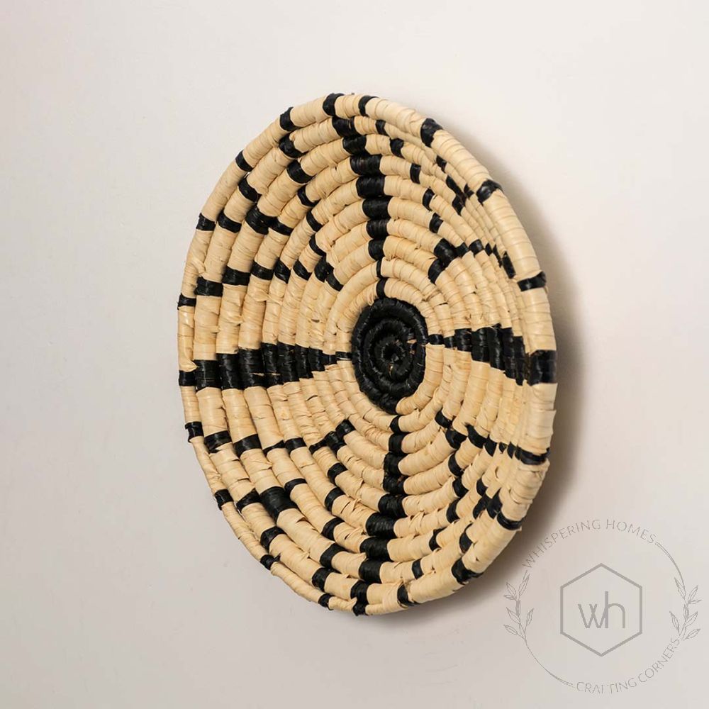 Beige With Black Stripe Handwoven Wall Baskets Back Side