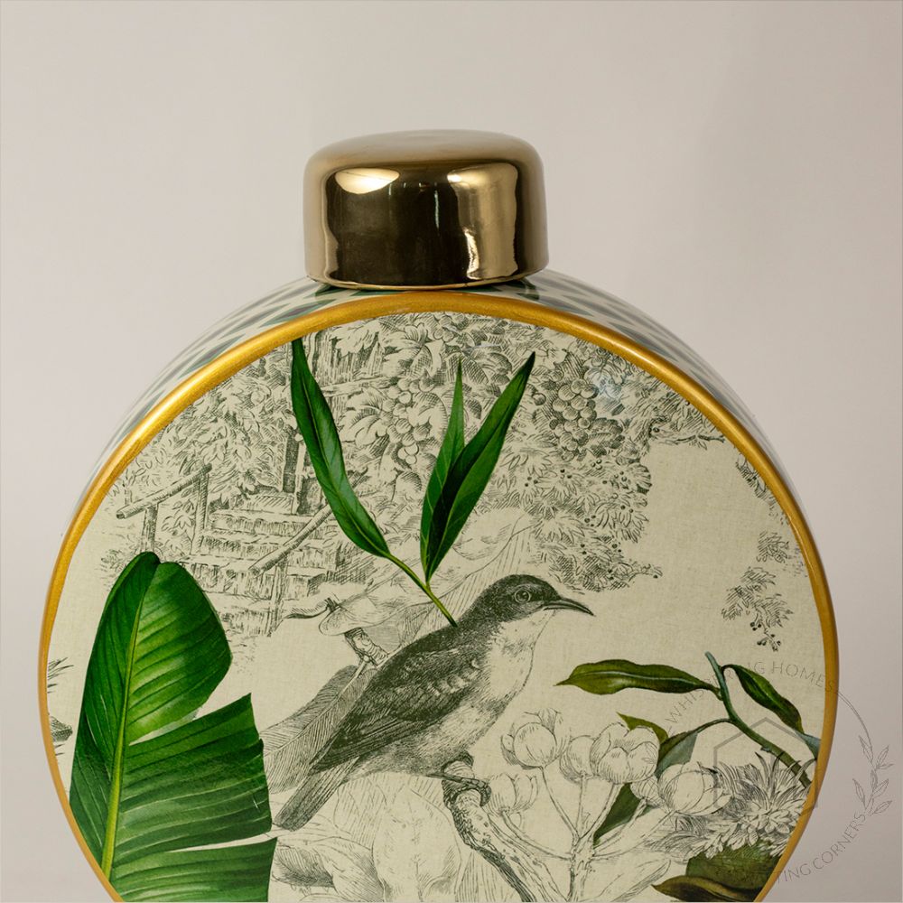 Bird Leaf Ceramic Jar - Large Closeup