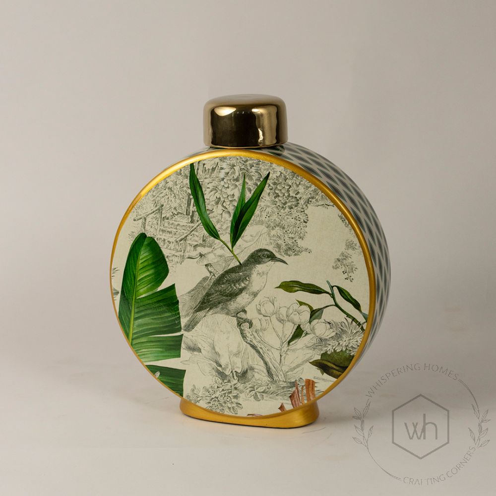 Bird Leaf Ceramic Jar - Large White Background