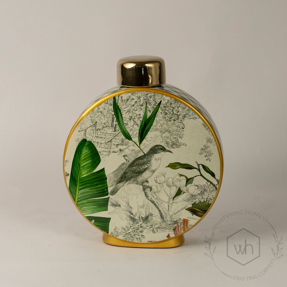 Bird Leaf Ceramic Jar - Large White Background