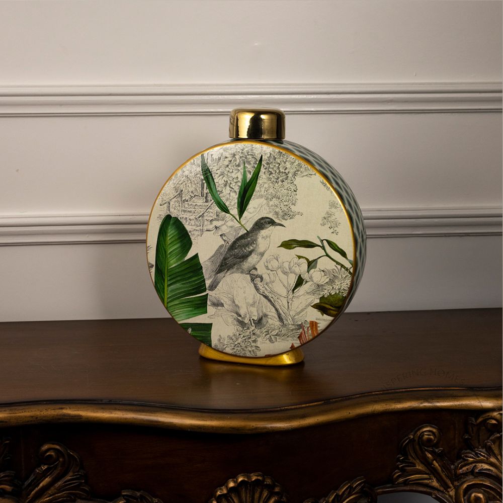 Bird Leaf Ceramic Jar - Large White Background