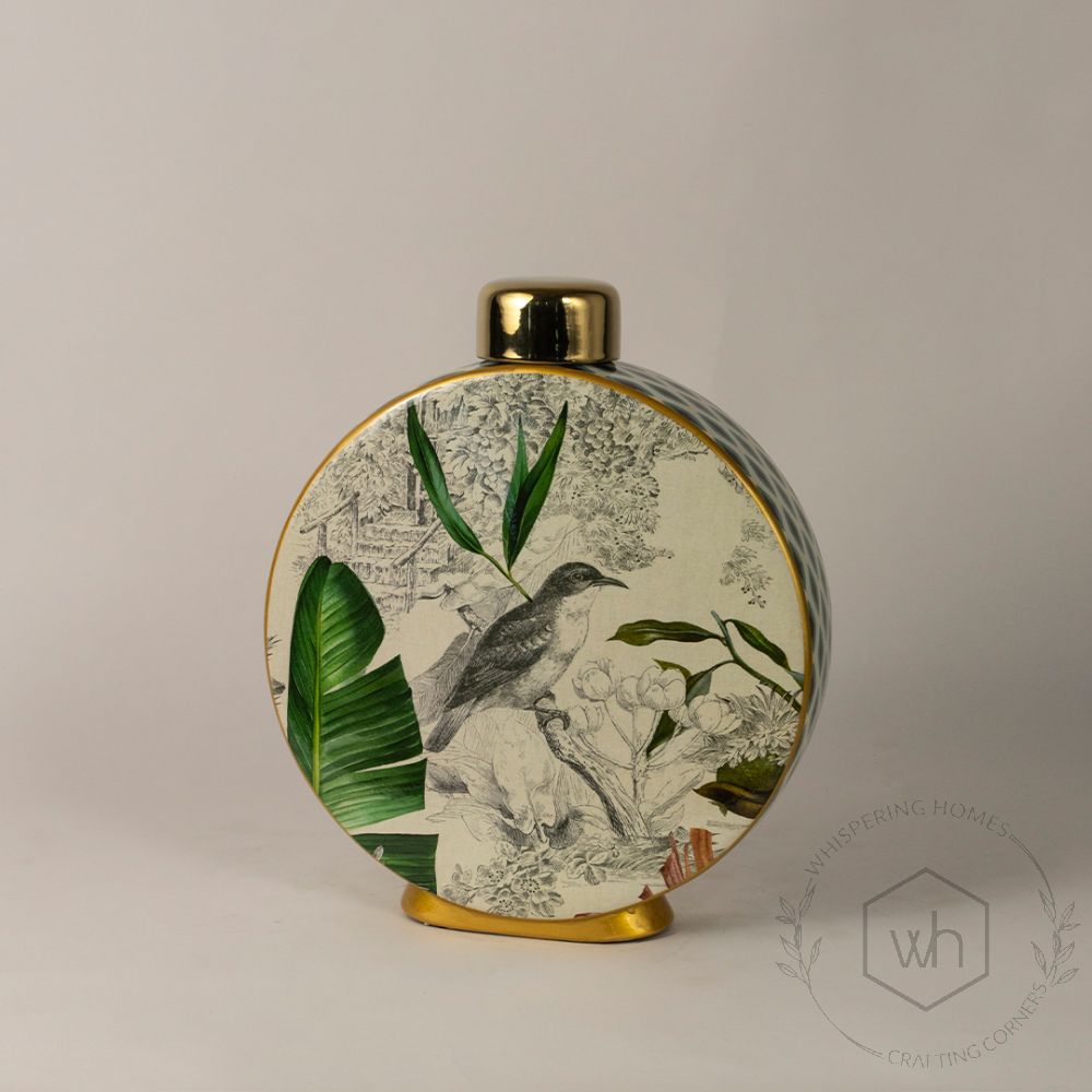 Bird Leaf Ceramic Jar - Small