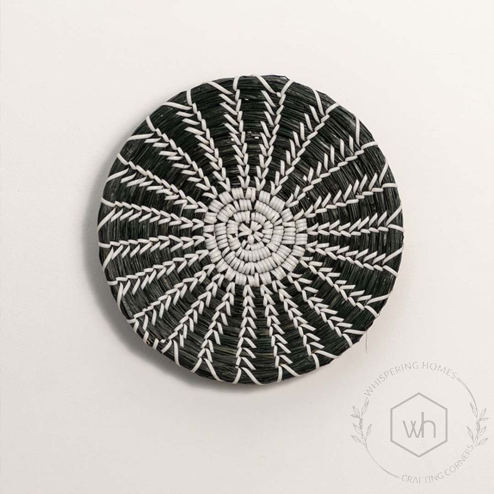 Black Peony Handwoven Wall Basket White Background