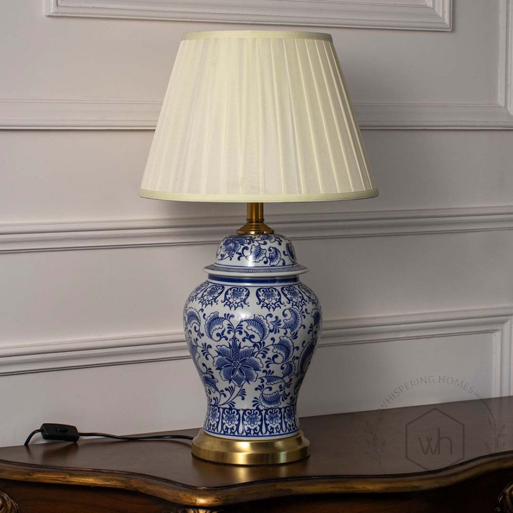 Blue & White Classic Table Lamp Light Off White Background