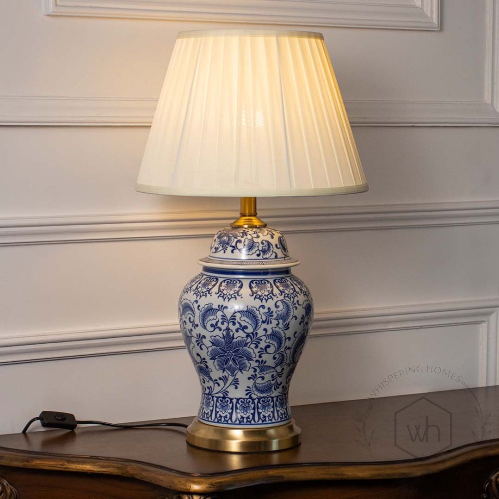 Blue & White Classic Table Lamp Light On White Background