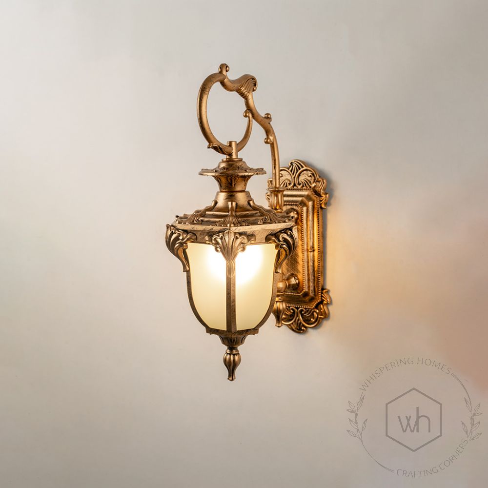 Fervor Outdoor Wall Light - Gold Light On White Background