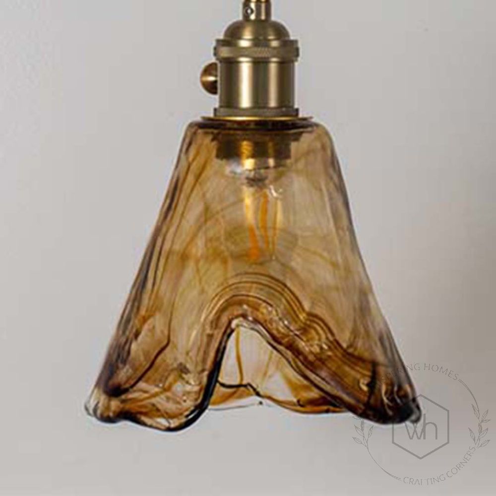 Brass & Orange Glass Pendant Light- Cone