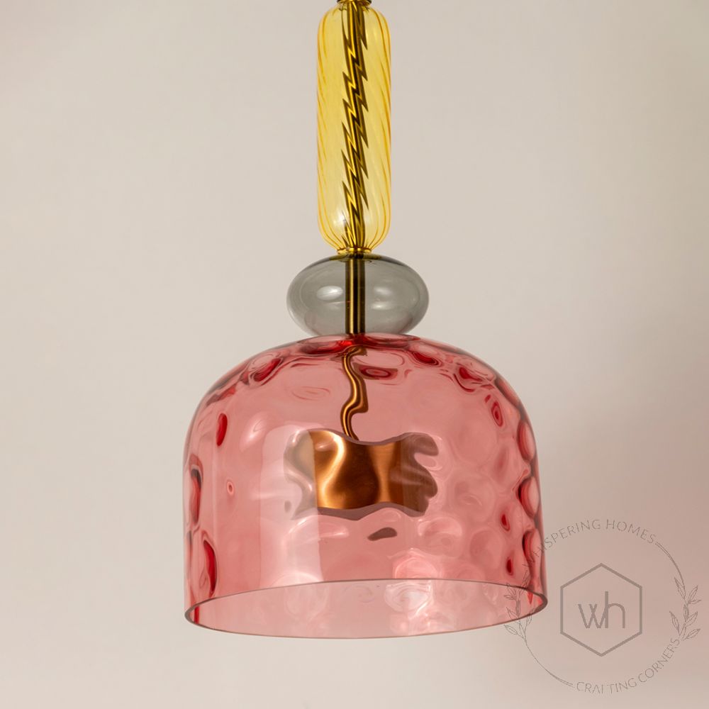 Candy Color Modern Pendant Light- Brass & Red & Yellow & Smoky Closeup