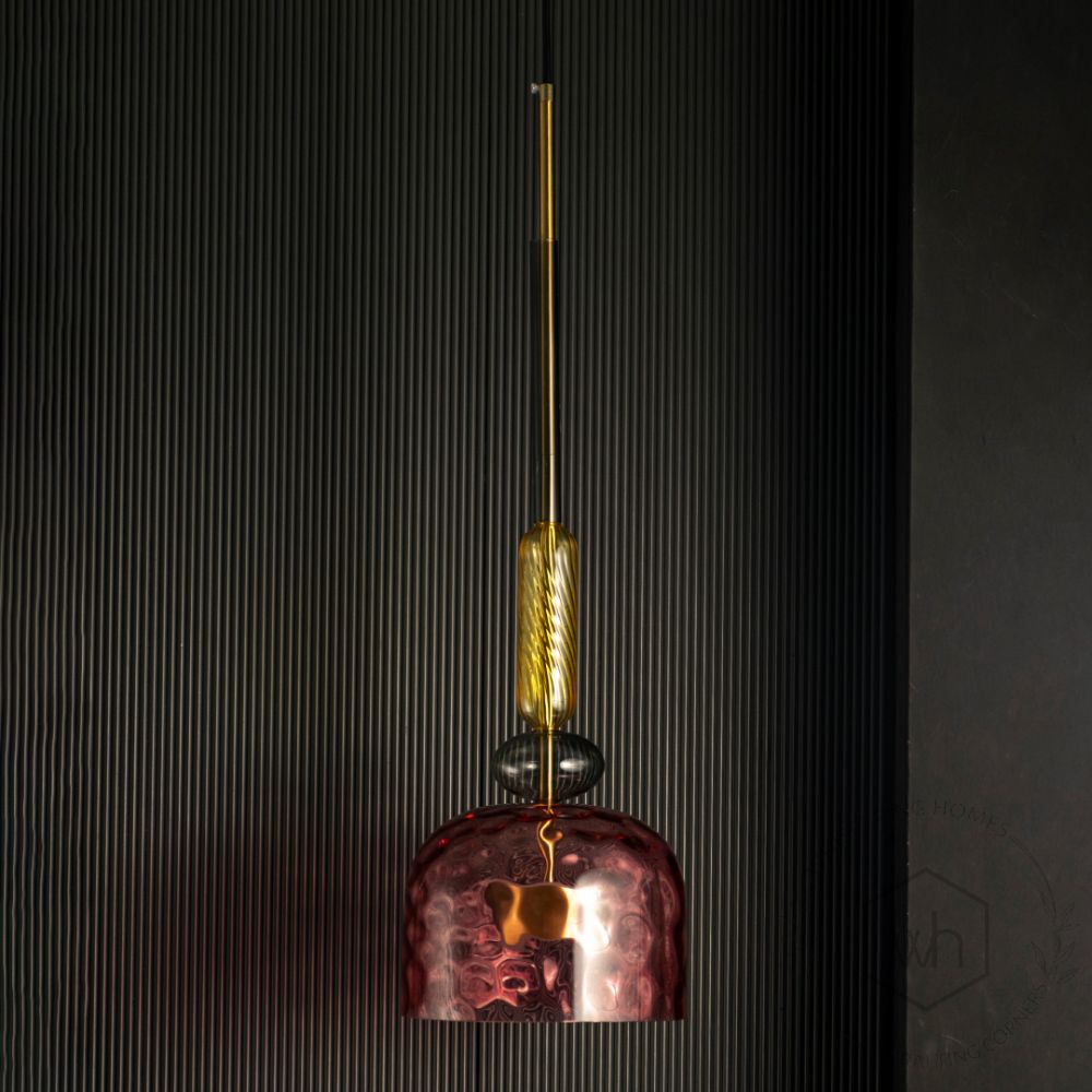 Candy Color Modern Pendant Light- Brass & Red & Yellow & Smoky Light Off Black Background