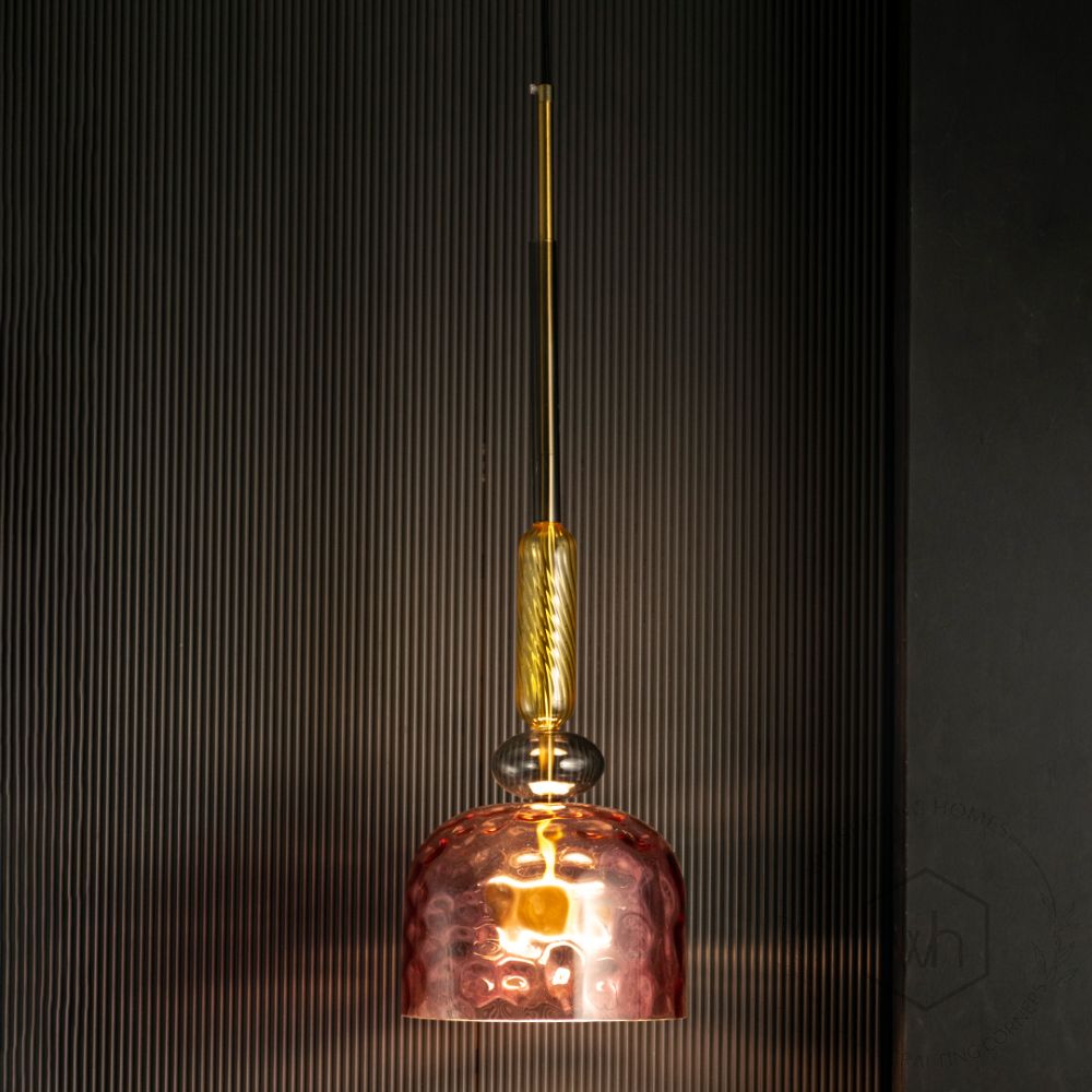 Candy Color Modern Pendant Light- Brass & Red & Yellow & Smoky Light On Black Background