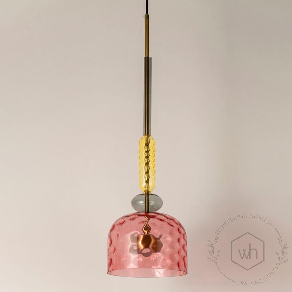 Candy Color Modern Pendant Light- Brass & Red & Yellow & Smoky Light Off White Background