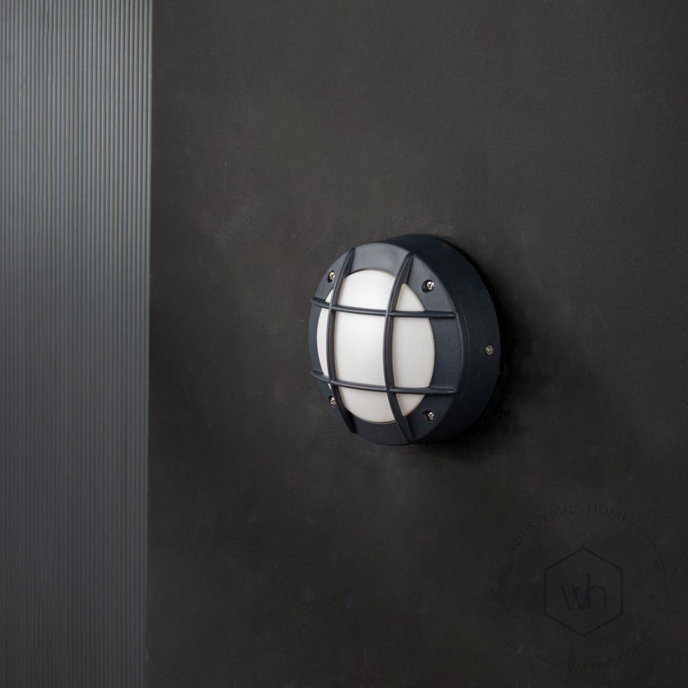 Carma Aluminium Black Outdoor Bulkhead Wall Light 6W Led - Round Checkered